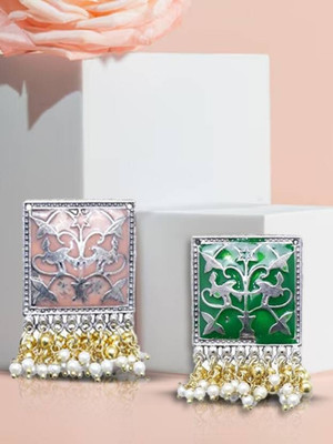 krelin Korean Style Combo Silver-Plated Stone Studded Drop Earrings Alloy Drops & Danglers