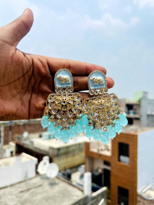 Hengar Traders Aqua_Elephant-3 Cubic Zirconia Metal Earring Set