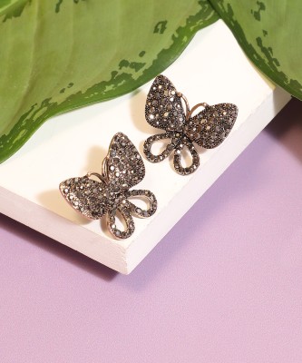 SOHI Women's Bling Butterfly Stud Earrings - Dark Silver Alloy Stud Earring
