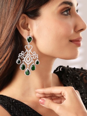 RUBANS Rhodium Plated Cubic Zirconia Brass Chandbali Earring