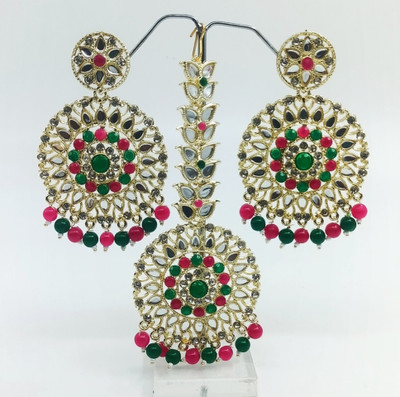 jalaram mirror crystal earrings and mangtikka Alloy Chandbali Earring, Clip-on Earring