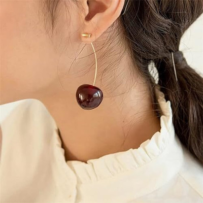 SheOm Karki Beautiful Cherry Drops Earrings for Women and Girls Cubic Zirconia, Zircon Alloy Earring Set, Drops & Danglers