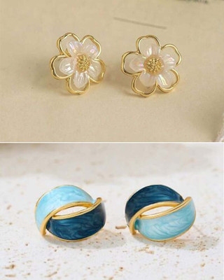 RV YUWON Combo of 2 enamel cross and multicolor butterfly stud earring Cubic Zirconia, Pearl, Zircon, White Zircon Alloy Stud Earring