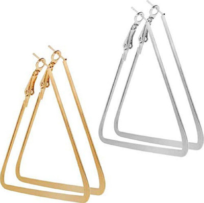 RENU CREATION Golden & Silver Triangle Shape Fancy Metallic Hoops Alloy Hoop Earring