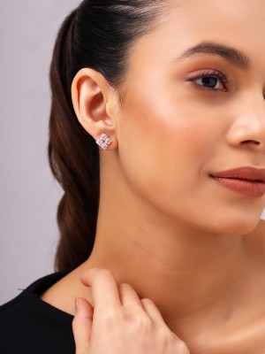 Prita By Priyaasi AD Geometrical Shape Rosegold mini Stud earrings Brass Stud Earring