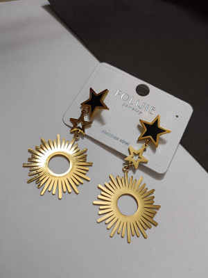 mstrendies Celestial Radiance Sun-Star Drop Earrings Brass Plug Earring