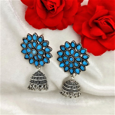 Lukello Silver-Plated Brass Jhumki Stone Earrings Brass Jhumki Earring