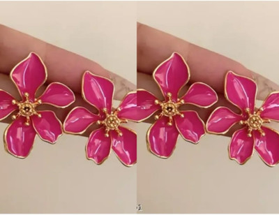 RISHASTYLE Shine pink flower motive earrings combo of Two Zircon Alloy Stud Earring