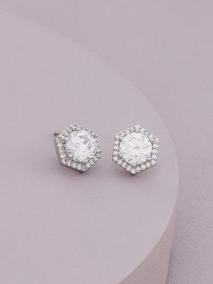 Kushal's Fashion Jewellery White Rhodium-Plated Party Zircon Trendy Studs Zircon Copper Stud Earring