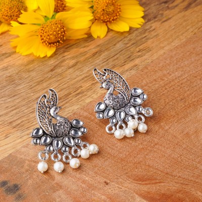 StylishKudi Peacock Earrings German Silver Stud Earring, Jhumki Earring