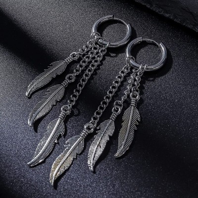 KRYSTALZ Men Feather Drop Dangle Earriings Silver Hoops Stainless Steel Drops & Danglers, Hoop Earring