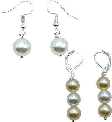 THE QUEEN JEWELLERY Earrings Pearl Combo Set For Women Girls Cream & Gold White Color Pearl Alloy Drops & Danglers, Chandbali Earring, Jhumki Earring, Earring Set, Stud Earring