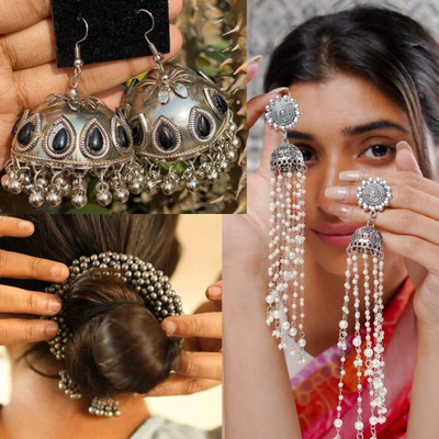 Ashir Combo of 3 Jhumki Jhumka Earrings and Cuff Bracelet Bangles for Women and Girls Alloy Drops & Danglers