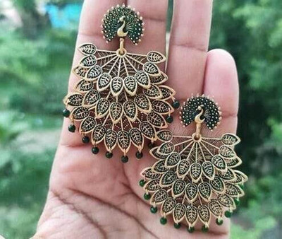 MONKDECOR Attractive Triple Layered Peacock Alloy Drops & Danglers