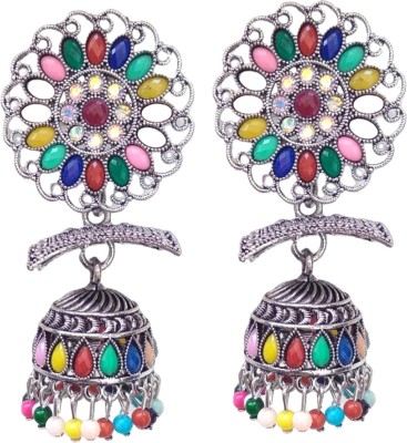 srsales Oxidized Round Bead Jhumkas Multicolor Bell Bottom Jhumkas Fashion Jhumkas Crystal, Beads Metal Jhumki Earring