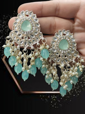 Gauri FashionHub Gauri FashionHub Sky Blue Kundan Earrings for Women Alloy Earring Set