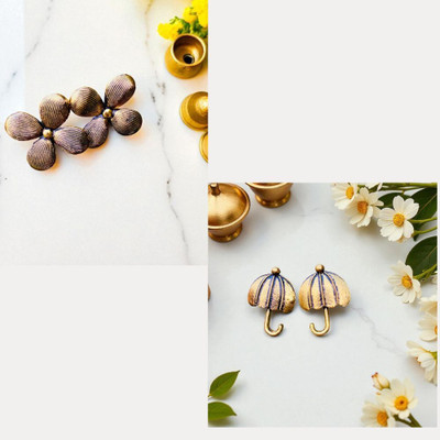 KAVIICREATIONS Golden Oxidised Set of 2 Earring for girls or womens Alloy Stud Earring, Earring Set