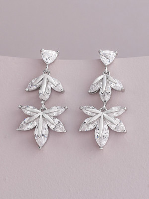 Kushal's Fashion Jewellery White Rhodium-Plated Party Zircon Trendy Drop Earrings Zircon Copper Drops & Danglers