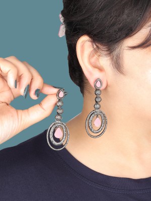 Arti creations Party Wear Korean Black Plated Pearl & Stone Beaded Long Earrings Cubic Zirconia Alloy, Stone Drops & Danglers, Tassel Earring