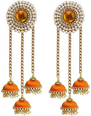 Sanj Three Base with stud silk thread earrings Jhumka for Women & Girls Fabric Jhumki Earring