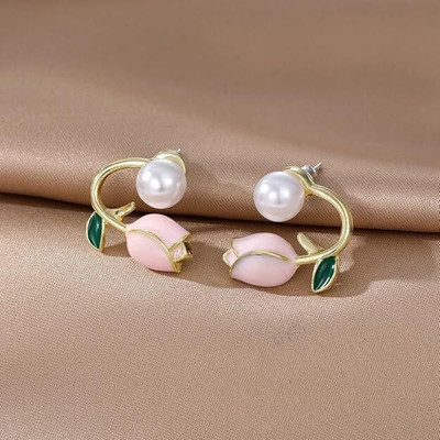 Fashion Paradise Korean Rose Double Earrings Set For Daily Wear Brass Drops & Danglers