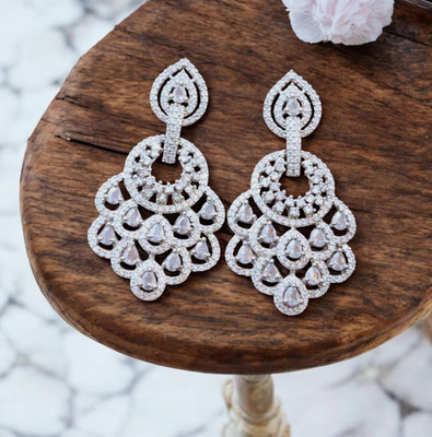 DENICRAAS AD Peacock Design White Drop Earrings for Girls &Women –Party Wear Earrings Diamond Alloy Drops & Danglers
