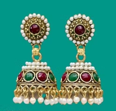 HariShree Tanuj Gold Plated Ethnic Jhumka Earrings with Stones Women & Girls Alloy Jhumki Earring