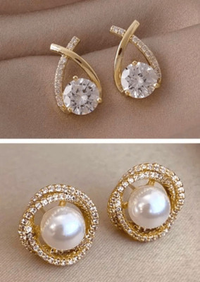 Shlok Vedant Enterprises combo of korean earring Alloy Rhinestone Studs, Hoop Earring, Stud Earring, Plug Earring