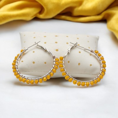 RAPPERSSHOP handmade Yellow beads hoop earring Alloy Hoop Earring, Earring Set, Chandbali Earring