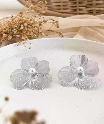 Azarya Unique Metal Flower Statement Earrings For Women & Girls Stainless Steel Stud Earring