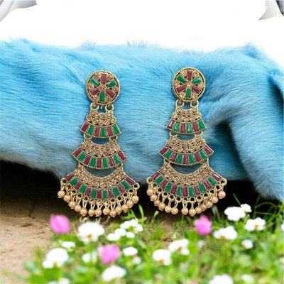 house of common Traditional Wedding Ethnic Gold Plated Big Oxidize Jhumka Jhumki Brass Women Brass Earring Set