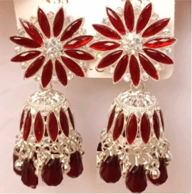 Reshu WEDDING JHUMKHAS WHITE & MARRON COLOUR Agate Brass Jhumki Earring