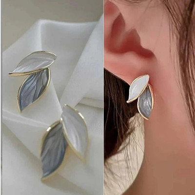 LBTK Korean silver grey leaf stud earrings Cubic Zirconia Alloy Stud Earring