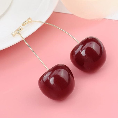 Kalka Fashion Korean Red Cherry Earrings Cute Fruit Gold Drop Earrings Cherry Drop Earrings Alloy Drops & Danglers