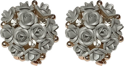 FOGGMART Rose Flower Stud Earrings for Girls & Women, Big Dark Silver, Gold Lever Back Cubic Zirconia Alloy, Stainless Steel Stud Earring