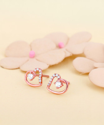 GIVA Sterling Silver Rose Gold Beautiful Heart Earrings for Women and Girls Zircon Sterling Silver Stud Earring