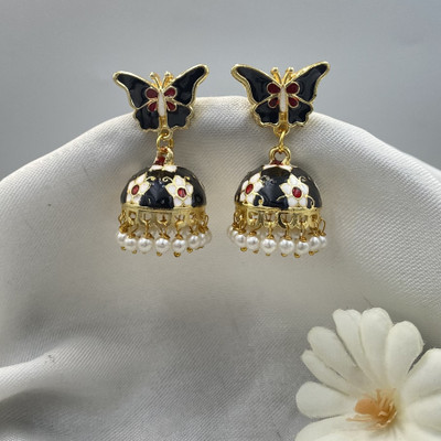 Fashion Theme Trendy Gold Plated Earrings Pink Jhumki for Girls & Women Crystal Brass Earring Set, Stud Earring