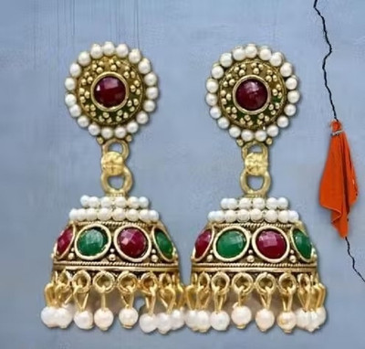 HariShree Rital Gold Plated Ethnic Jhumka Earrings with Stones Women & Girls Alloy Jhumki Earring