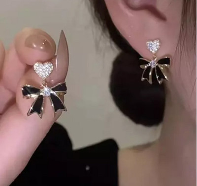 MAHADEV CREATION Black bow Korean Earring Crystal Alloy Stud Earring
