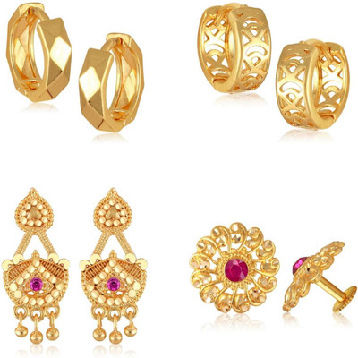 VIGHNAHARTA Golden Alloy Stud Earrings Combo Set(Sales Package-4 Pair Earrings) Cubic Zirconia Brass Stud Earring, Clip-on Earring