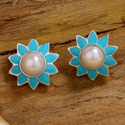 Estele Rhodium Plated Pearl Alloy Stud Earring