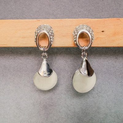 brybella Elegant Silver Plated Teardrop Earrings with Crystal Accents Cubic Zirconia, Chalcedony Brass Drops & Danglers