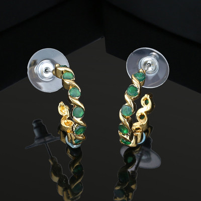 Estele Estele Gold Plated Orange CZ Hoop Earrings for womens Cubic Zirconia Brass Stud Earring