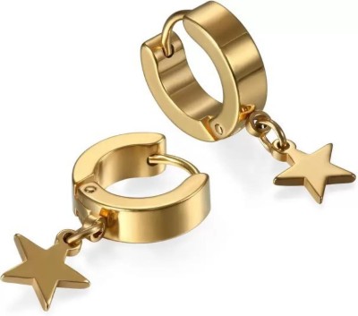 Jagsun Star Drop Earrings Golden Hoop for Men & Boys Cubic Zirconia Metal Stud Earring, Huggie Earring