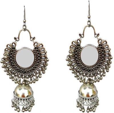 Uniquedezines Sliver Oxidized Mirror Chandbali Earrings for Women and Girl Alloy Jhumki Earring