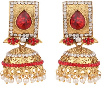 Angel In You Traditional Gold Plated Red Stone Studded Classy Look Jhumka Earring_AIY Cubic Zirconia Brass Jhumki Earring