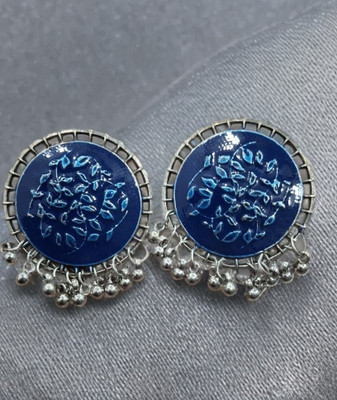 Kavi Traders Collection Big Round Blue Alloy Stud Earring