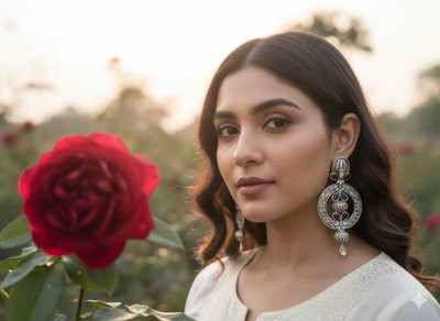 Ethnica Handcrafted oxidized silver earrings White Metal Jhumki Earring