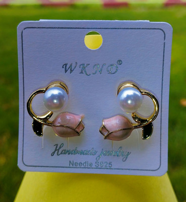 SKS JI COLLECTIONS Cute Pink Tulip Style Crystal Stud Earrings Alloy Stud Earring