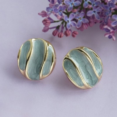 TRIBAL ZONE Haute Curry Grey Enamel and Gold Circular Stud Earrings Alloy Stud Earring